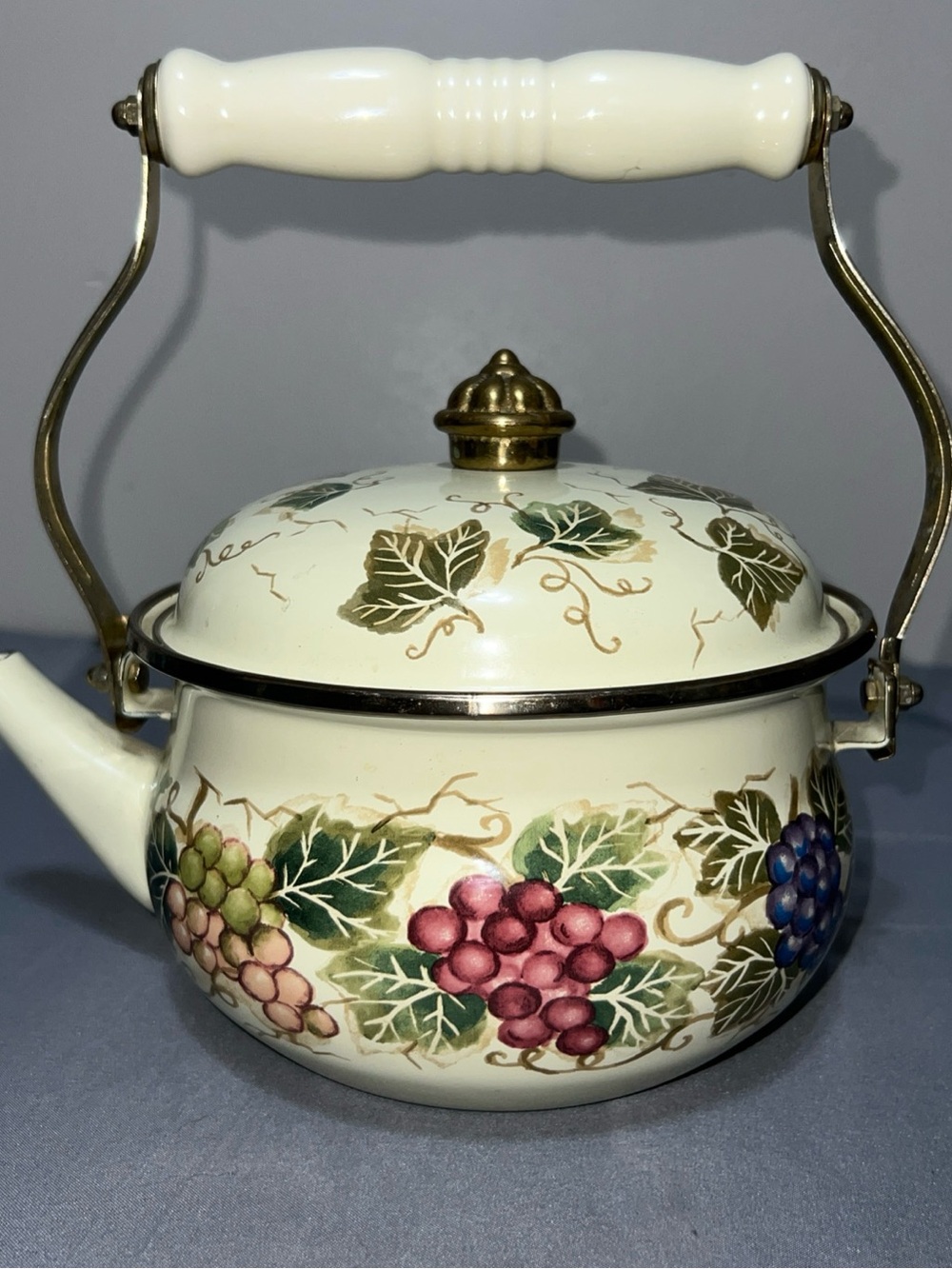 Tabletops Unlimited Grapevine Design Vintage Teapot Kettle Vitro Ceramics